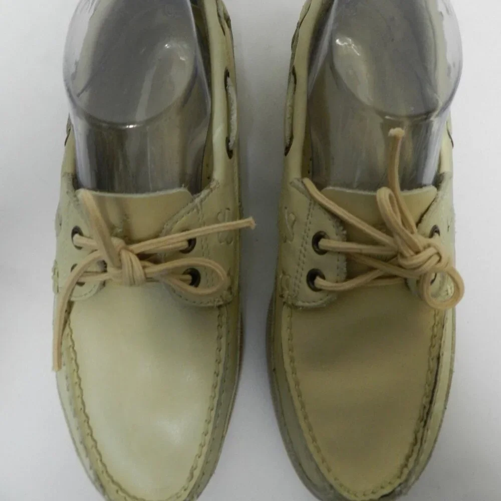 Ralph Lauren Polo Leather cream Loafer Boat Shoes lace up Vintage Men Size Sz 8